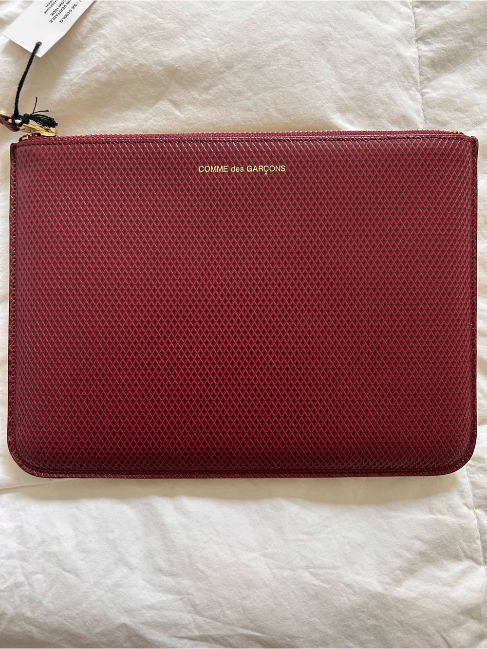 Comme des Garçons Burgundy Textured Zip Pouch
